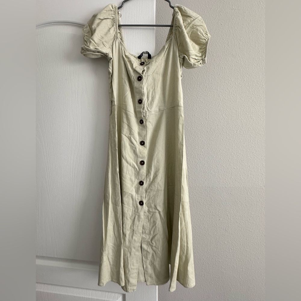 Zara Green  Cream Button-Front Maxi Dress